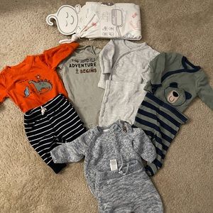 Baby boy newborn clothes bundle with new swaddle and hat set